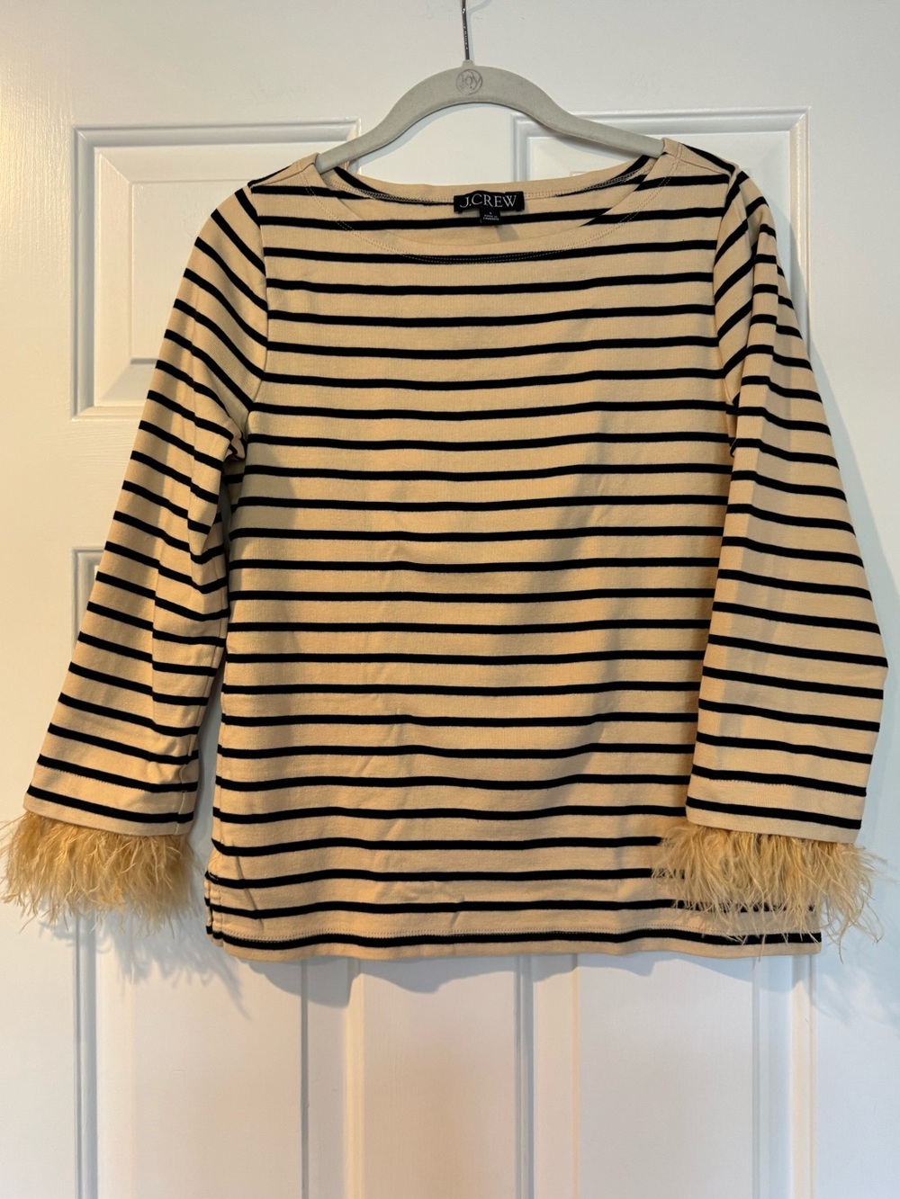 J.Crew Feather-Trim Long-Sleeve Shirt Stripe Ostrich Cuffs S